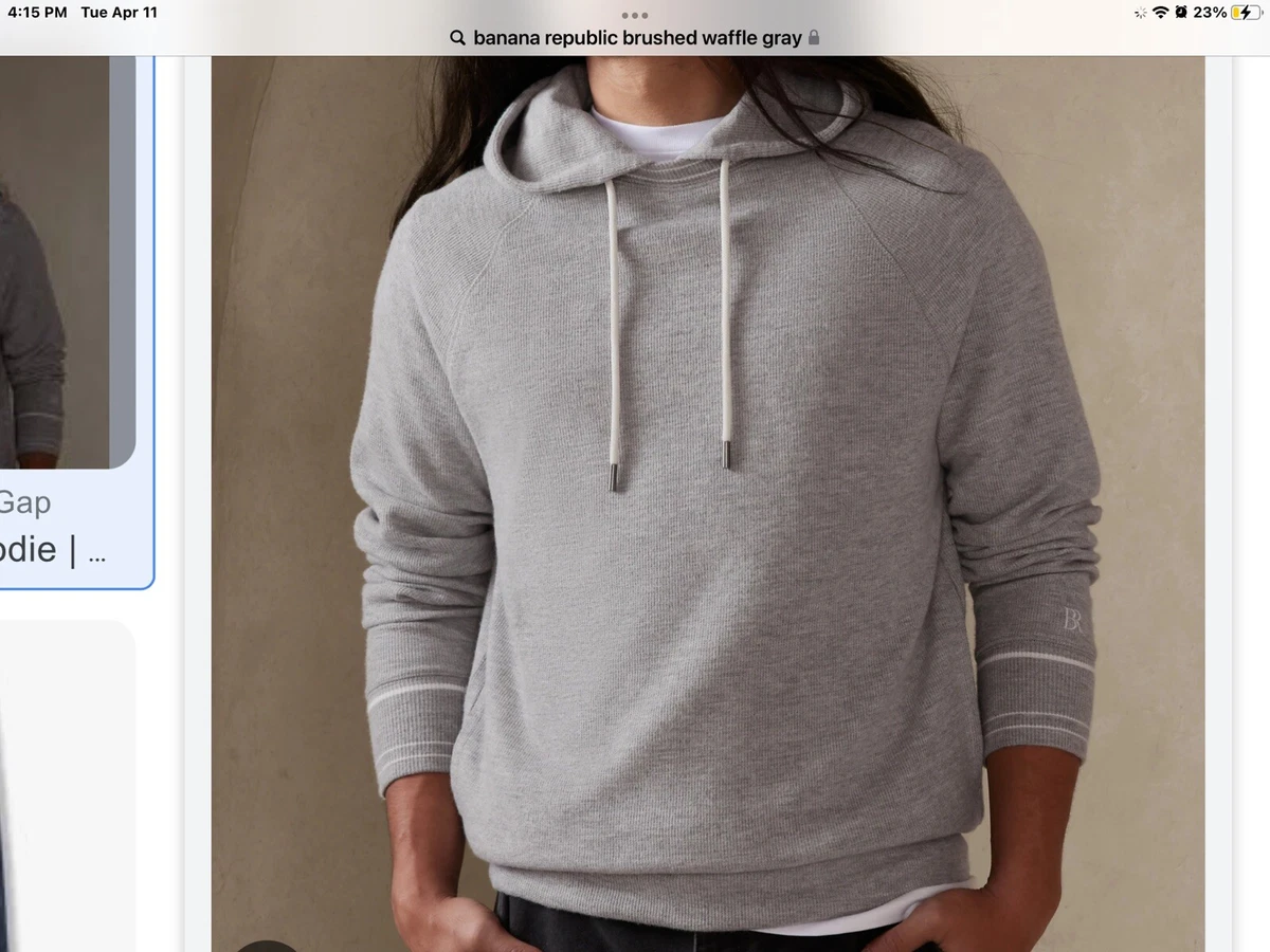 $80 NWT Banana Republic Menu0026#039;s Long Sleeve Brushed Waffle Hoodie gray  small | eBay