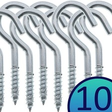 10 Galvanised SCREW HOOKS 60mm HEAVY DUTY Garage Storage Cup Hanging Loop Silver