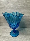Vintage Fenton Colonial Blue Glass Handkerchief Vase
