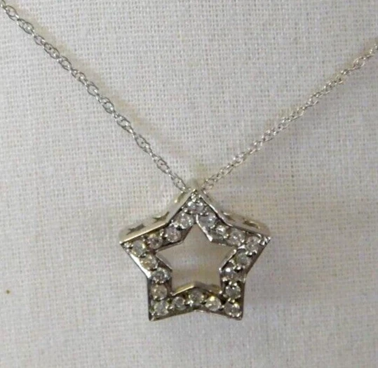 Nuevo collar de 18" estrella de diamantes de 1/3 quilates de oro blanco de 10 quilates para dama 1,8 g Foto 2 de 4