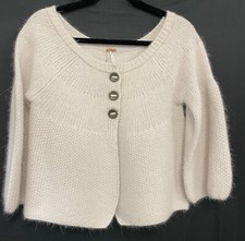 Free People Women's Wool Cardigan Sweater Size Medium Ivory New Wool 3/4 Sleeve