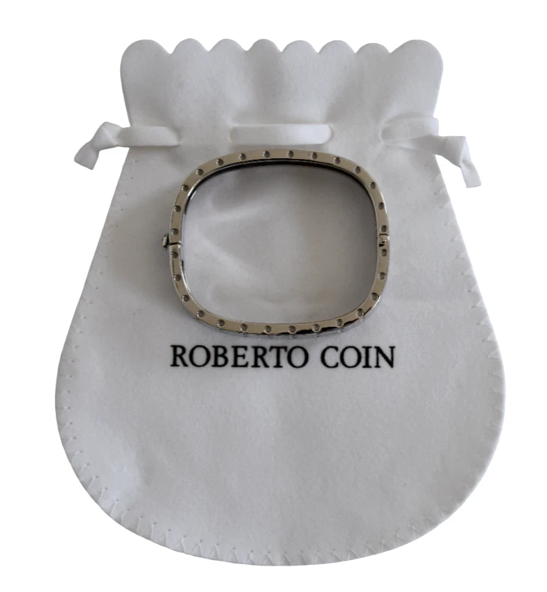 ROBERTO COIN POIS MOI 2 ROW 925 STERLING SILVER Squared Cuff Bangle Bracelet 3 - Image 3 of 4