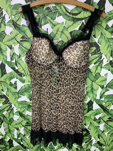 Y2K 2000's Sexy Leopard Print Bustier Gown Women's Size L Satin Bow Tie Back - Picture 5 of 7