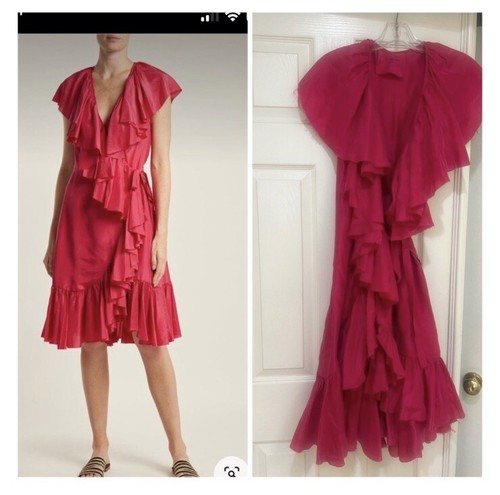loup charmant deep pink silk wrap dress. Size XS