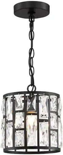 Home Decorators Kristella 1 Light Mini Pendant Black & Crystal - 第 1/1 張圖片