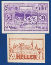 Notgeld Austria - 50 Heller 1920 GEMEINDE + 20 Heller  1920 St. Johann - 2 PCS !