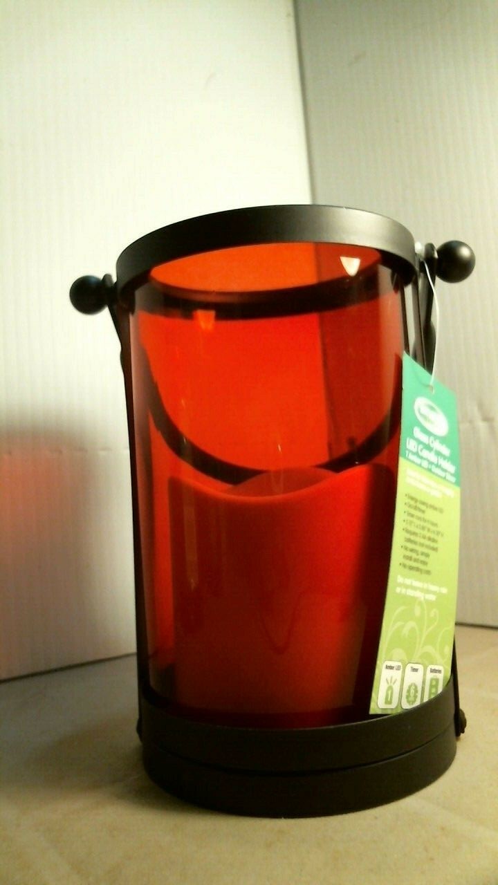 Smart Garden 84053-LC Red Glass Cylinder LED Candle Holder,  FREE SHIPPING