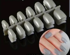 Bold Color 120 Pcs Glossy Nails Gray Medium Length 
