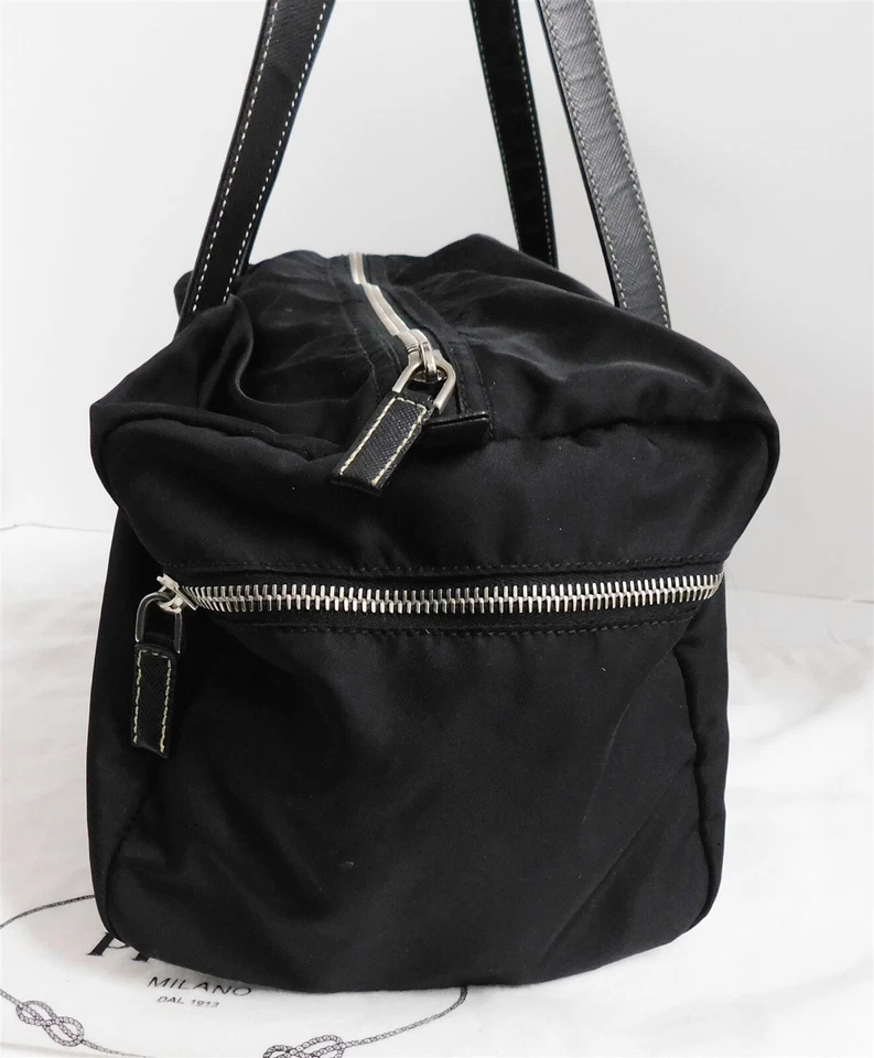 Bolso de Lona Prada Negro Tessuto Nylon Cuero Saffiano Grande Pequeño Italia Foto 4 de 4
