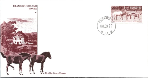 Switzerland 1977 FDC - Island Of Gotland Ponies - Stockholm - J8816