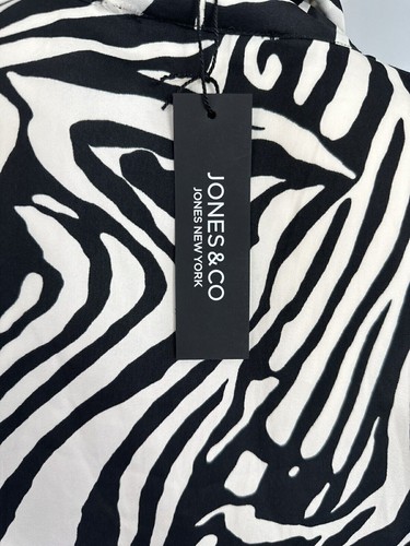 NEW Jones New York Size XS Short Sleeve Button Up Blouse Zebra Print Tie Neck - Picture 7 of 8