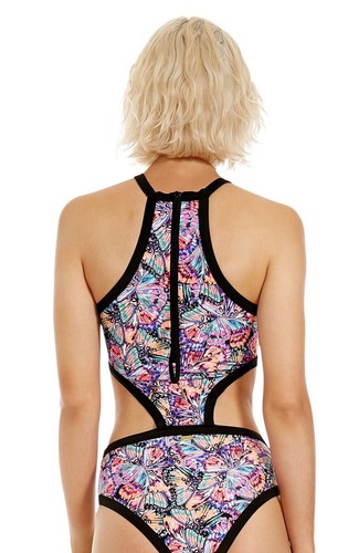 NWT $142 Body Glove Fly Millie Butterfly Print High-Neck 1pc Sz Large Swimsuit - Picture 4 of 12