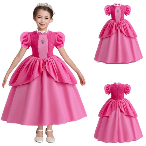 Kids Girls Super Princess Peach Costume Dress Party Book Week Crown Gift 3-10Yr - Picture 7 of 18