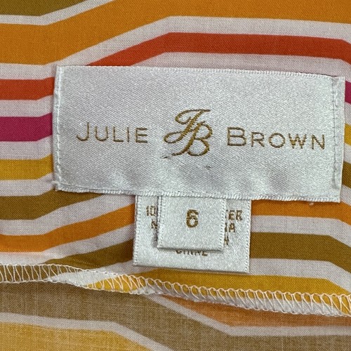 Julie Brown Blouse 6 Pintuck V Neck Popover Orange Summer Work Party Top Shirt - Picture 6 of 10
