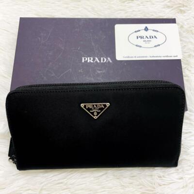 Authentic PRADA Nylon Long Wallet Triangle Logo Black with Box | eBay