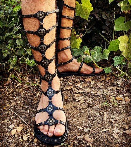 Black Roman Soldier Hercules Gladiator Lace Up Sandals Boots Costume Shoes  Mens | eBay
