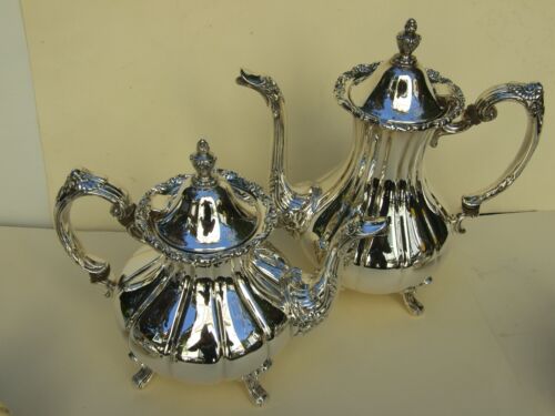 Silver Plated A-1 Quality Coffee & Tea Set Pumpkin Design Patter 4 Pieces Vintg. - Picture 7 of 15