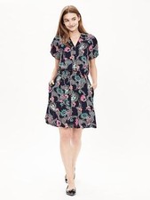 NWT Banana Republic Print Belted Flounce Shirtdress, Preppy Navy SIZE 6  174668