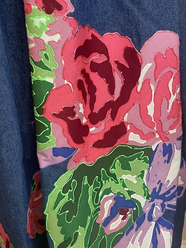 Vintage 1980’s Denim Jumper Dress Maxi Wmns S Art To Wear Hand Painted Floral - Picture 12 of 17