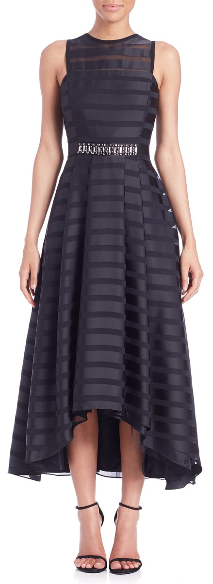 NWT Shoshanna Women's Black Coraline Sheer-stripe Hi-lo Dress SZ