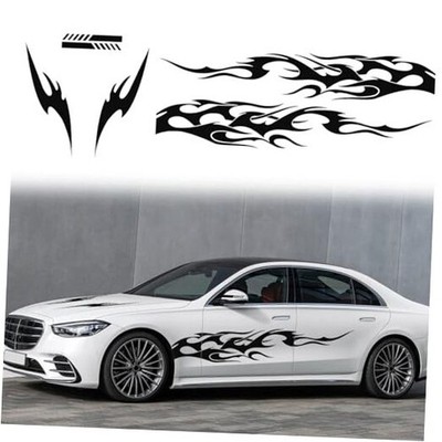  6pcs Flame Pattern Graphics Stickers Car Side Decal Cars Body Door Sides Black