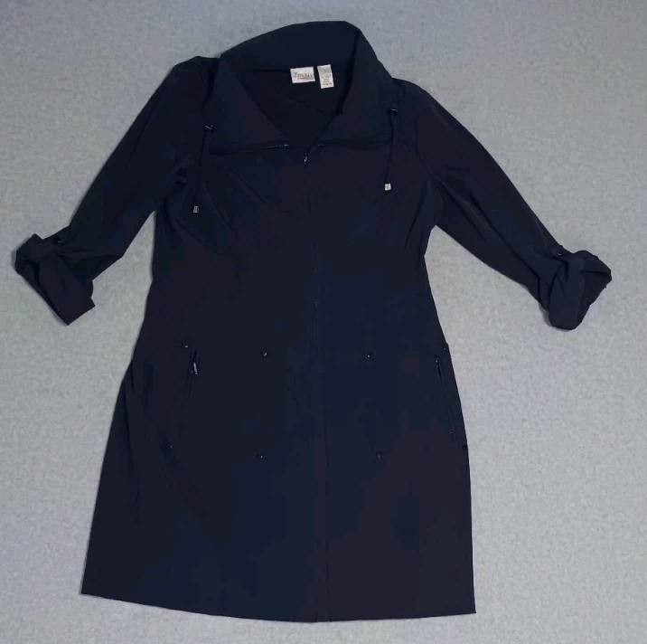 Zenergy By Chicos Partial Zip Up Jacket Dress Womens Size 1.5 Navy Blue...