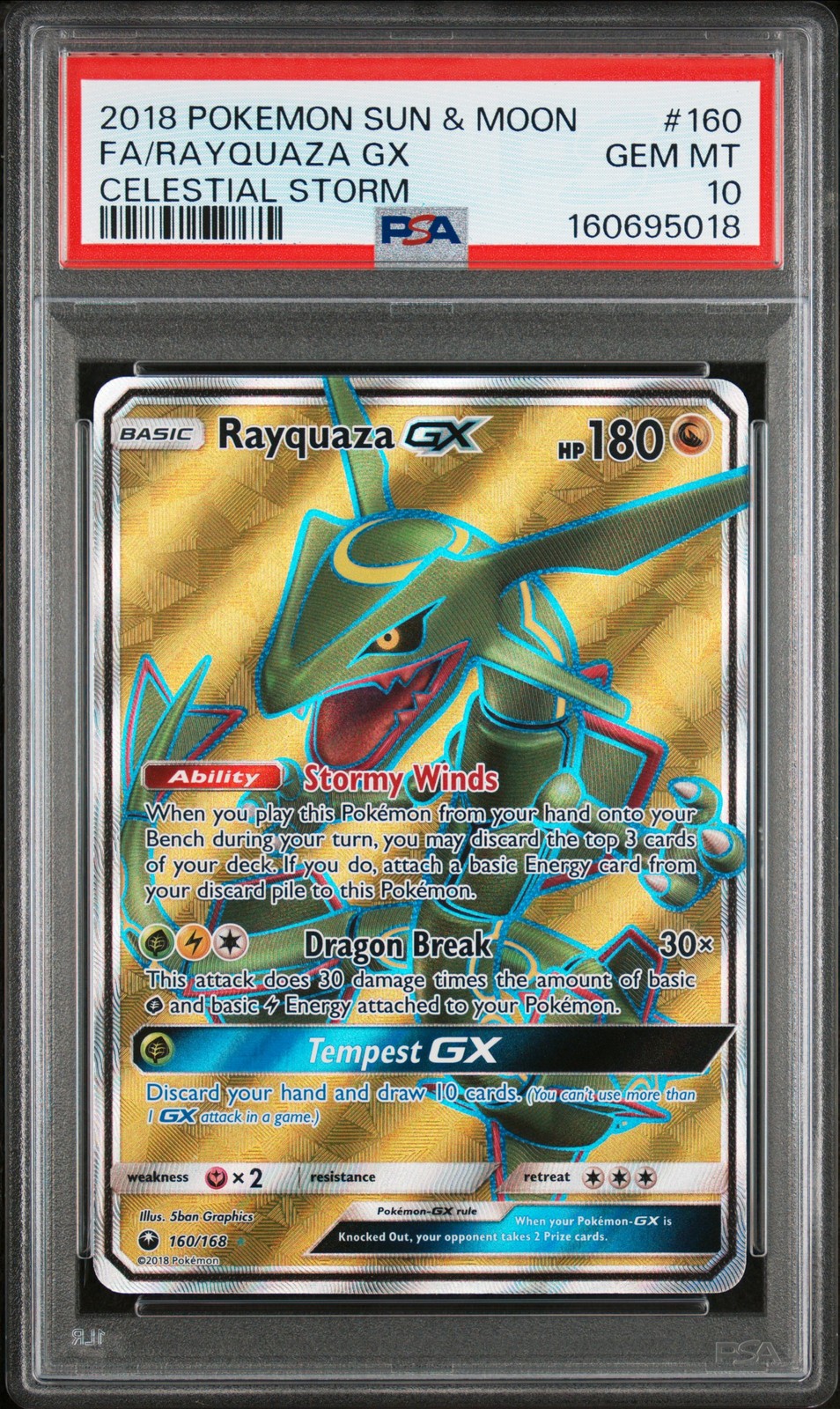 2018 POKEMON SUN & MOON CELESTIAL STORM #160 FULL ART/RAYQUAZA GX PSA 10