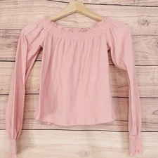 H&M Divided Off Shoulder Top Womens XS Long Sleeve Smocked Cuff Blouse - L2