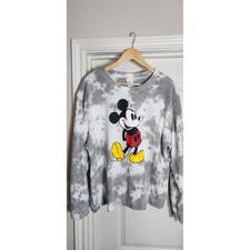 Disney Mickey Mouse Tie Dye Sweatshirt Gray White Crewneck Plus Size 1X Auth