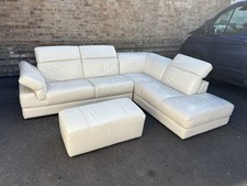 Italsofa Cream Corner Leather Sofa with Ottoman