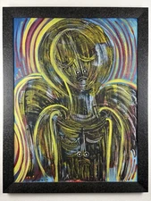 Large Vintage Colorful Abstract Outsider Expressionist Framed Original Painting