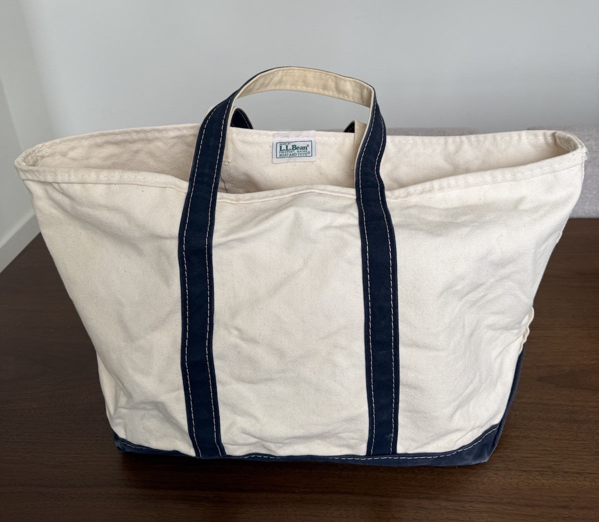 L.L.Bean Boat And Tote Canvas Bag Navy Blue Trim Vintage USA Large Tote