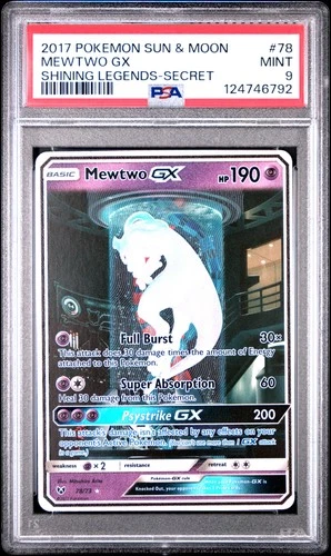 2017 POKEMON SUN & MOON SHINING LEGENDS SECRET #78 MEWTWO GX PSA 9