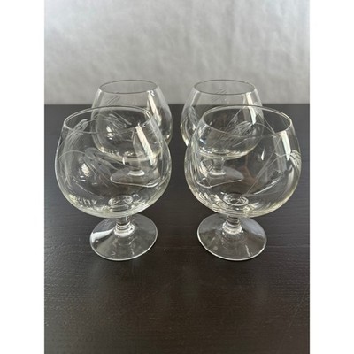 Vintage Libbey Wheat Etched Brandy Snifters MCM 4 Clear Glass Cognac Glasses