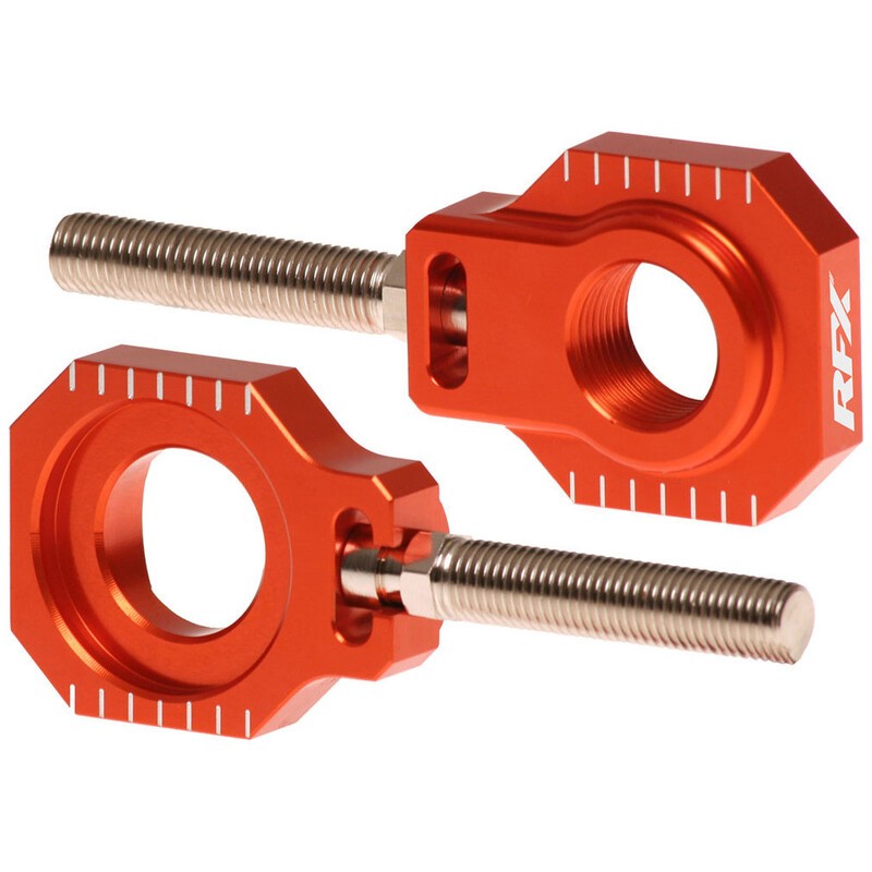 Tendeurs de chaîne RFX Pro orange en alu CNC taillé dans la masse pour moto KTM SX85
