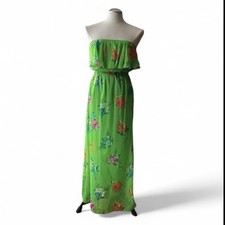 Old Navy Green floral strapless maxi dress with ruffle top and elastic waistband