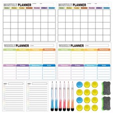 2 Sets Magnetic Fridge Planner Whiteboard Kit, Monthly Weekly Daily Calendar