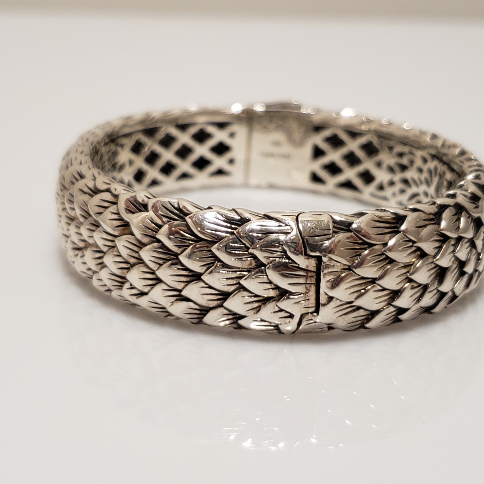 JAI Sterling Silver Peacock Feathers Hinged Bangle Bracelet image 6