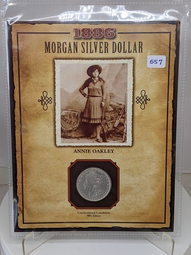 1886 Morgan Silver Dollar Coin & Stamp Annie Oakley -Legends Of The West #557