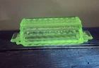 Clear EAPG Vintage  Depression  Glass UV Reactive Covered Butter Dish