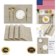 Easy Clean Placemats Set of 4 Woven Vinyl Reversible Plastic Place Mats Heat ...