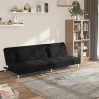 Schlafsofa 2-Sitzer Mit 2 Kissen Schwarz Stoff