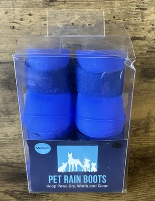 Blue Silicone Pet Dog Dress Up Rain Boots Size Medium Fast Shipping Adjustable - Image 1 of 4