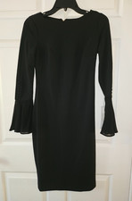 Calvin Klein Little Black Dress Bell Sleeves Gold Zip Womens 2 NWT MFRP $99
