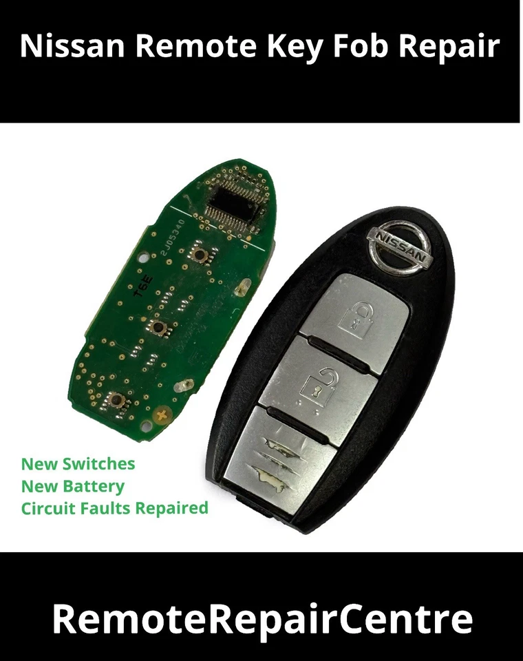 Repair service for Nissan Micra Qashqai Pulsar Leaf 2 button remote key fob