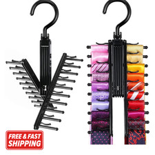 360 Rotating Tie Rack Hanger Organizer 20 Hooks Belt Scarf Closet Holder Black