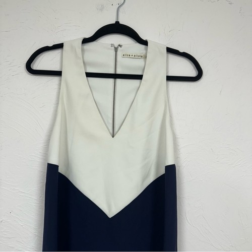 Alice & Olivia Blue White Color Block Mini Dress Womens XS Shift Sleeveless Zip - Picture 2 of 11