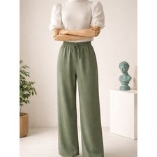 Nine West Women's XXL Relaxed Wide-Leg Drawstring Drapey Pullon Green Pants