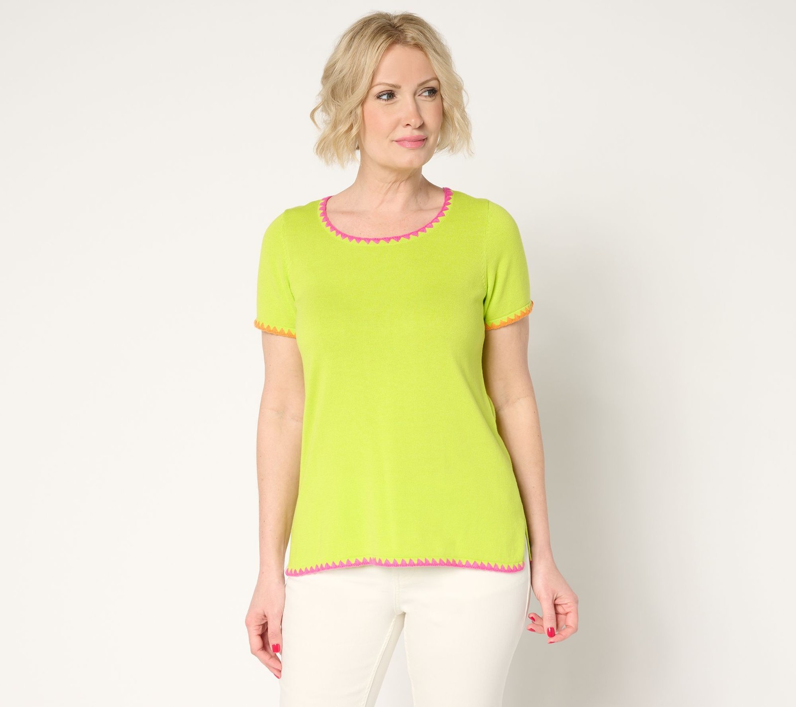 Belle by Kim Gravel Women's Top Plus Sz Sweater 1X Color Crochet Yellow A683703
