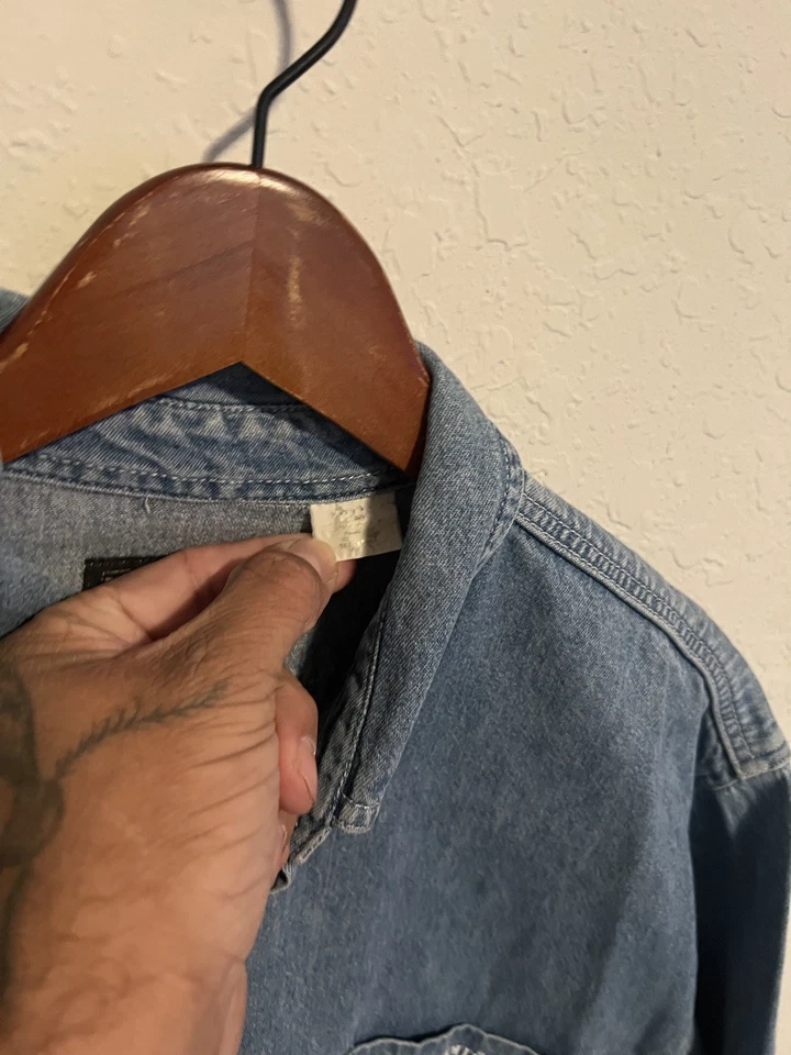 Camisa de mezclilla para motocicletas BMW Dress and Ride para hombre talla grande azul con logotipo abotonado Foto 3 de 4